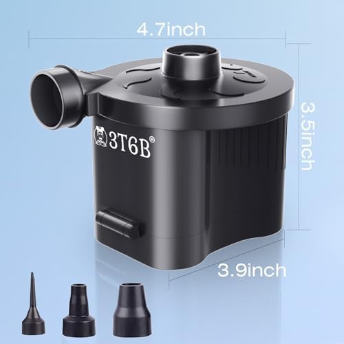 Electric Air Pump for Inflatables, Battery Powered Wireless Air Pump for Mattress with 3 Nozzles