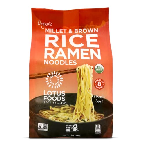 Lotus Foods Organic Millet and Brown Rice Ramen - 10 Oz Bag (Pack of 1) | Noodles, Gluten Free Instant Ramen Noodles, Vegan, Low Sodium, Made with Brown Rice Flour and Millet Flour