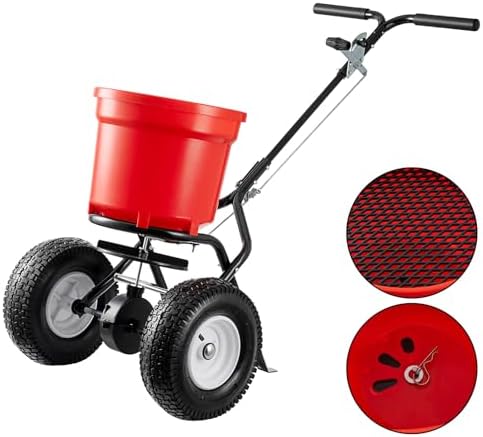 90 LB Broadcast Spreader Walk Behind, Lawn Fertilizer Spreader with 12.5" Pneumatic Wheels, Push Grass Seed Spreader for Lawn Care, Garden