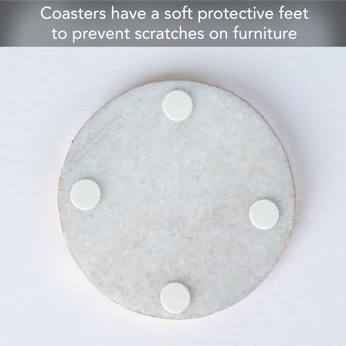 Thirstystone 4 Pack Round Natural White Marble Coasters 4" Diameter | Gold Edges, Elegant, Luxurious, Stemware Safe