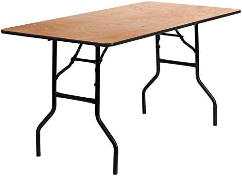 Flash Furniture 5 ft Folding Clear Coat Rectangular Banquet Table, Clear | Wood, Durable Construction, Commercial Use