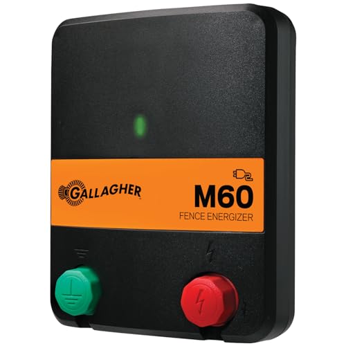 Gallagher M60 Electric Fence Charger | 110V Plug-in Energizer for Up to 20 Acres or 5 Miles | Low-Impedance Fencer for Livestock, Poultry