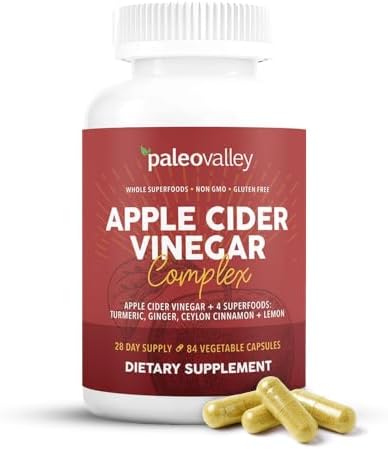 Paleovalley Apple Cider Vinegar Complex Capsules with Organic Superfoods | Gut and Digestive Support, Whole Food Nutrition, No Aftertaste, Unflavored