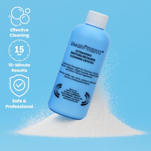 iSonic White CSDW01 Denture/Retainer Cleaning Crystal to Remove Stains, Buildups for all dental/sleep apnea/clear appliances, 8OZ bottle