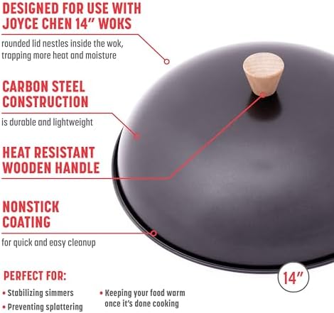 Joyce Chen 31-0066, 13.5-Inch Nonstick Steel Dome Lid for 14-Inch Wok Black