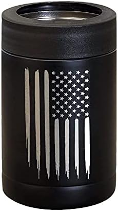 American Flag Insulated Can Cooler - Stainless Steel Bottle Cooler - Engraved USA Flag - American Flag Gifts | Flag 12oz Can Cooler