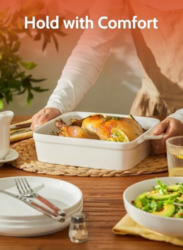 Sweese 8x8 inch Square Porcelain Baking Dish with Double Handles - Non-Stick Oven Casserole Pan for Brownie, Lasagna