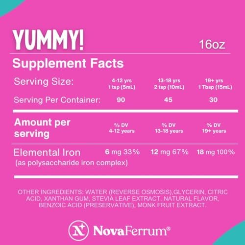 NovaFerrum Yummy | Pediatric Drops Liquid Iron Supplement for Infants and Toddlers | Liquid Iron for Kids | 15mg of Iron Per 1mL Dose | Ages 4 & Under | Gluten Free Certified | Sugar-Free | Raspberry
