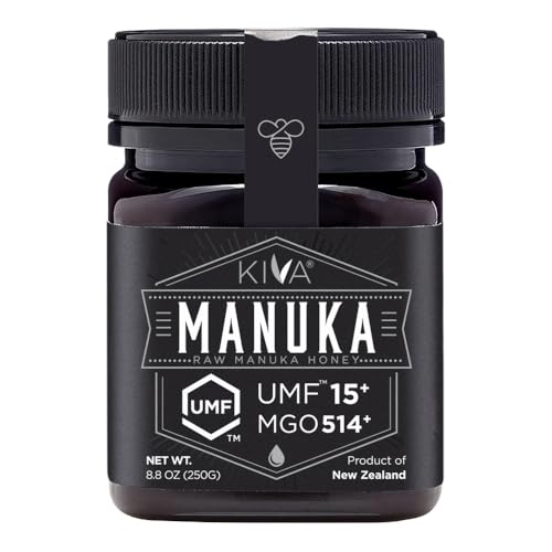 Kiva Raw Manuka Honey - Certified UMF 15+, MGO 514+ 100% Pure Genuine New Zealand, Non-GMO, Traceable (8.8oz/250g Bottle)