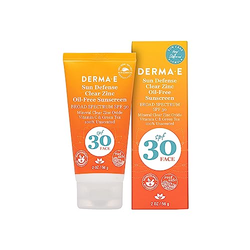 DERMA E Sun Defense Mineral Oil-Free Sunscreen SPF 30 Face – Broad Spectrum Facial Sun Cream – Hypoallergenic