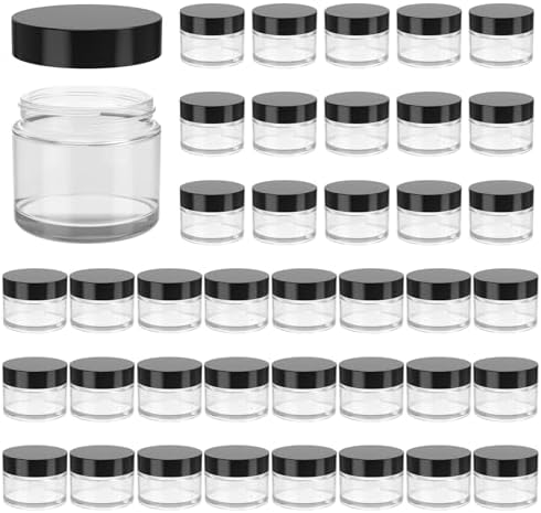 2 oz Glass Jars with Lids, Hoa Kinh 24 Pack Clear Small Cosmetic Glass Jars