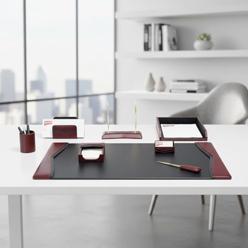 Dacasso Burgundy Leather Desk Set, 8-Piece