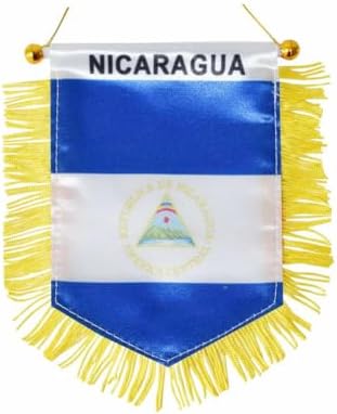 Nicaragua Hanging Flag with Suction Cup Double Sided Mini 4x6 Inch Nicaraguan Banner Decorations for Car Home Wall Door Window