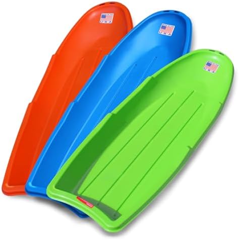 Flexible Flyer Winter Lightning Snow Sleds for Kids and Adults (3-Pack) - 48 Inch Toboggan Style Plastic Sled with Hard Bottom for Fast