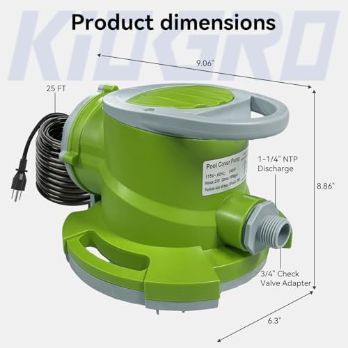 1/4 HP Automatic Swimming Pool Cover Pump, Submersible Sump Pump | 1800 GPH 25FT Head Submersible Sump Pump with 3/4” Check Valve Adapter