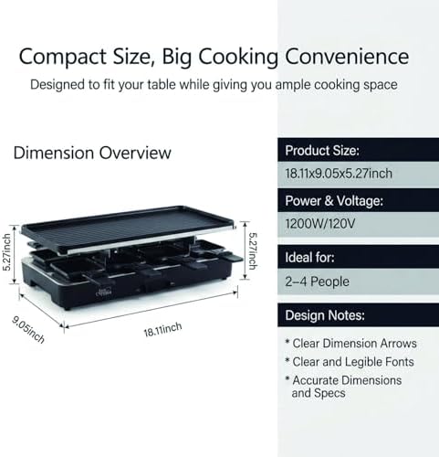 Artestia 1700W Raclette Electric Party Grill for 6–8 People | Korean BBQ Table Grill & Raclette Cheese Melting Grill, Nonstick & Granite Plates