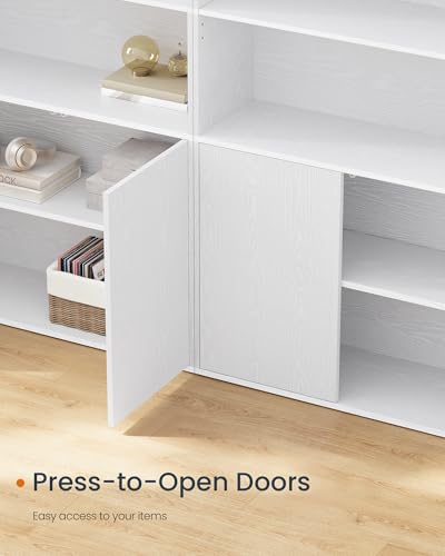 SONGMICS HOME Book Shelf, Snapsemble Superfast Assembly, 6-Tier Floor Standing Bookcase with Doors and Adjustable Shelves, 70.4 Inches Tall for Bedroom Study Living Room, Snow White