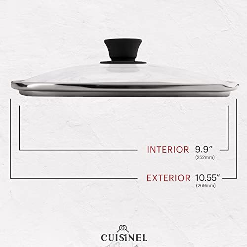 Cuisinel Cast Iron Square Grill Pan + Glass Lid + Pan Scraper + Handle Cover - 10.5" Pre-Seasoned Ridged Skillet - Grill, Stovetop, Fire