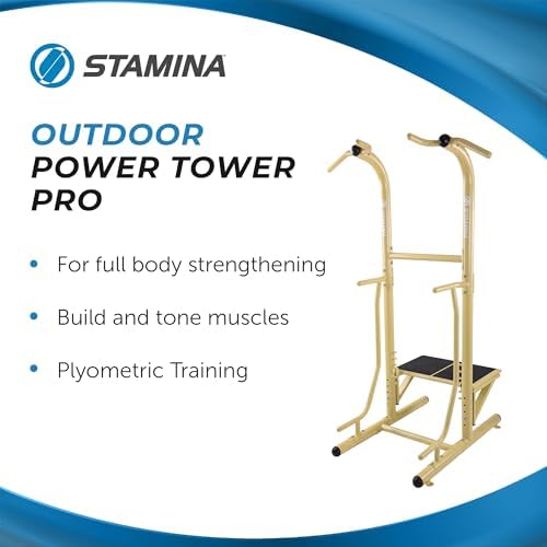 Stamina Pull Up Bar Tower & Dip Station, Free Standing Outdoor Home Gym Equipment - Adjustable and Portable Workout Stand for Calisthenics Body Weight Training
