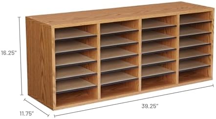 Safco Literature Organizer, 24 Compartments, Office and Classroom Mailbox with Adjustable Shelves, Wood Paper and Mail Sorter, Medium Oak
