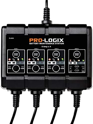 Clore Automotive PL4020, Pro-Logix 4-Bank, 8-Amp (2-Amp Per Bank) Fully Automatic Smart Charger, 12V Battery Charger, Battery Maintainer, Desulfator with Temperature Compensation, Black