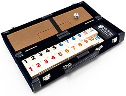 Bello Games New York, Inc. Spring Street Deluxe Designer Rummy Game Set with Wooden Racks and Large Size Engraved Numbers in a Blue Velour Case