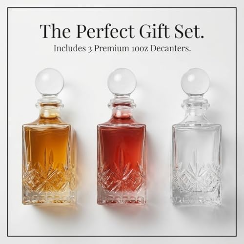 Godinger Mini Whiskey Decanter Barware Set - Dublin Crystal Collection for Liquor Whisky Vodka or Wine - 10oz, set of 3