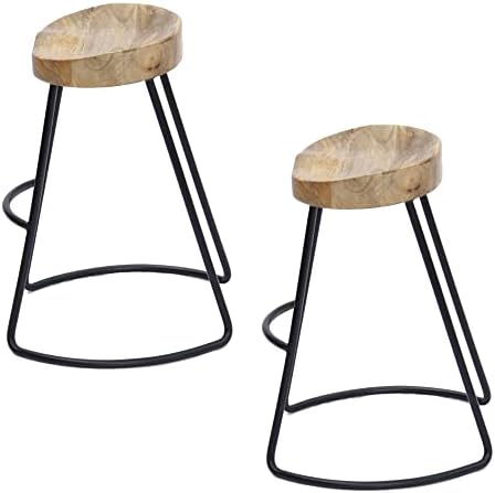 The Urban Port 24 Inch Wooden Saddle Seat Barstool