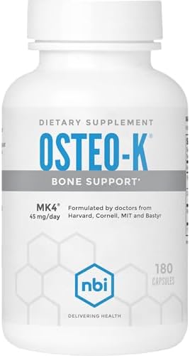 NBI Osteo-K Bone Support - Mini | Vitamin D & K Complex with Calcium Citrate Supplement | 45mg Vitamin K2 (MK4) for Strong Bone Health & Function | 120ct Veggie Capsules