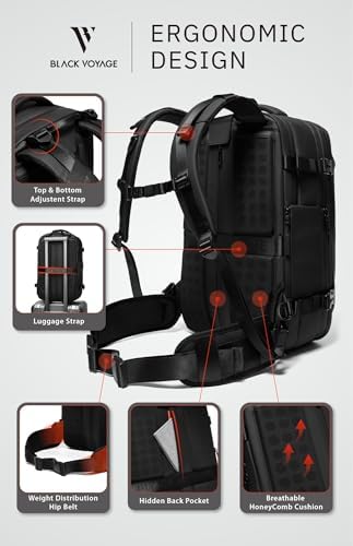 Black Voyage Vortex Vacuum Seal Travel Backpack 60L Expandable Air Compression System Water Resistant TSA Lock Carry-On Suitcase Luggage Black