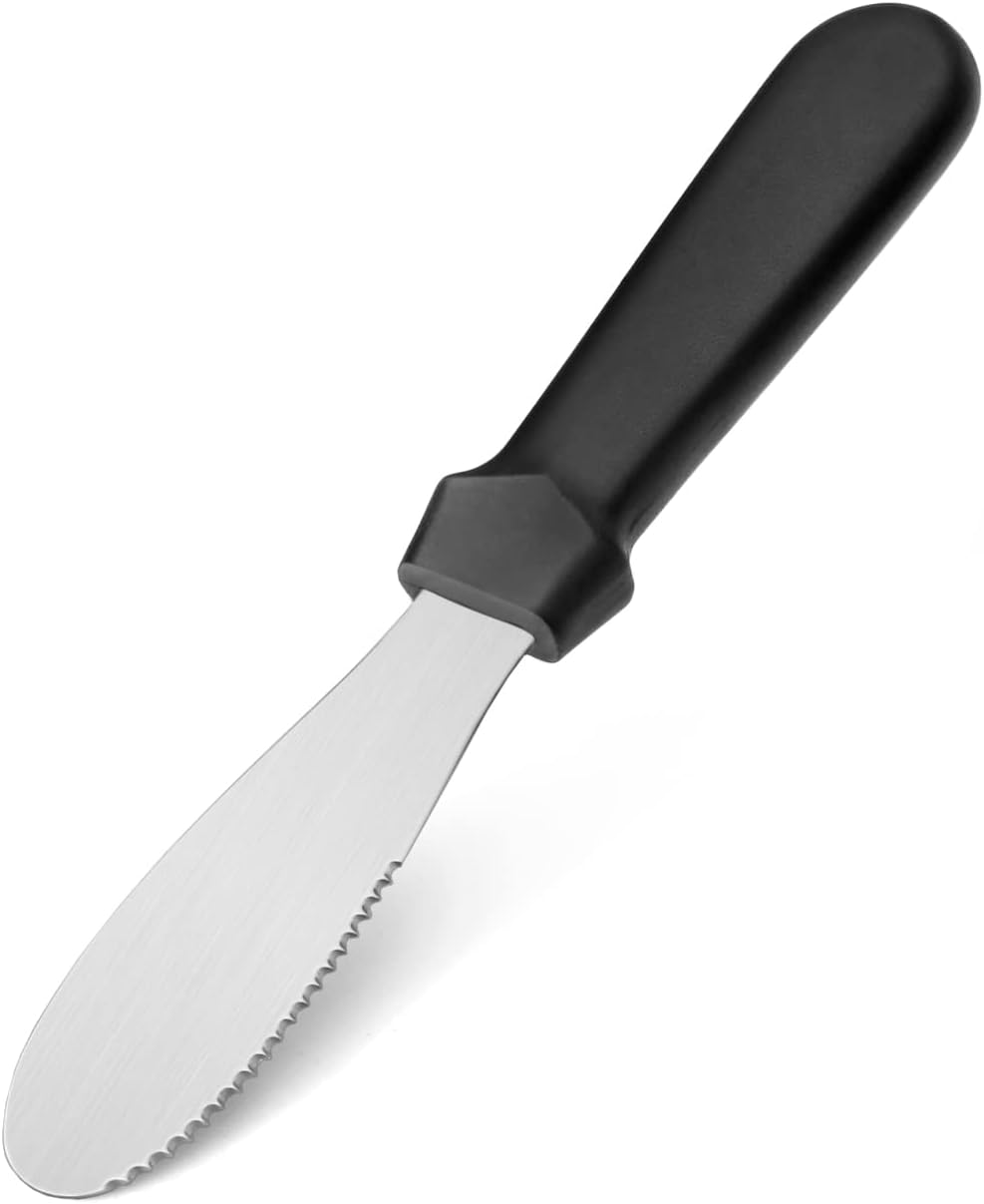 New Star Foodservice Plastic Handle Stainless Steel Butter Spreader, 8.75-Inch, Black, Set of 4