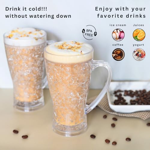 luxail Beer Mugs For Freezer, Double Wall Insulated Plastic Beer Glasses – Freezer Mugs, 16 oz – Perfect Frozen Beer Mugs for Home Bar Accessories