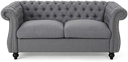 Christopher Knight Home Karen Traditional Chesterfield Loveseat Sofa, BlackBerry and Dark Brown, 61.75 x 33.75 x 27.75