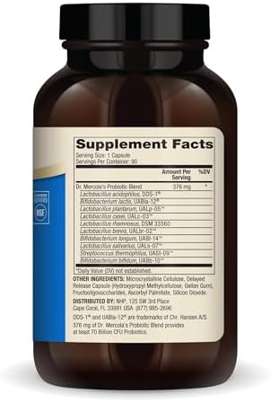 Dr. Mercola Complete Probiotics - 70 Billion CFU - Supports Immune, Digestive & Gut Health - Features 10 Strains - Shelf Stable - GMO-Free, Gluten-Free & Soy-Free - 90 Capsules (90 Servings)