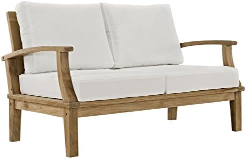 ModwayEEI-1144-NAT-WHI-SETMarina Premium Grade A Teak Wood Outdoor Patio Loveseat Natural White