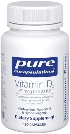 Pure Encapsulations Vitamin D3 25 mcg (1,000 IU) - Supplement to Support Bone, Joint, Breast, Heart, Colon & Immune Health* - with Premium Vitamin D - 120 Capsules | Supplement to Support Bone, Joint, Breast, Heart, Colon and Immune Health*, with Premium…