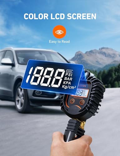 AstroAI Digital Tire Pressure Gauge, Heavy Duty Tire Inflator Gauge 250PSI Air Chuck Compressor Accessories with Stainless Braided Hose