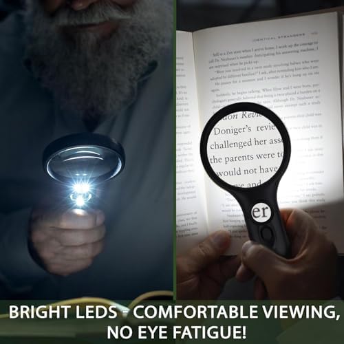 SeeZoom Magnifying Glass with Light, 3X Large Lens + 12X High Power Lens, Lighted Magnifying Glass Handheld Reading Magnifier for Seniors, Small Print