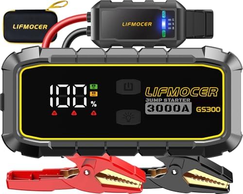 GS300 Car Jump Starter, 3000A Portable Battery Jumper Starter for Up to 10.0L Gas & 8.0L Diesel Engines, 59.2WH 12V Jump Box with Storage Case