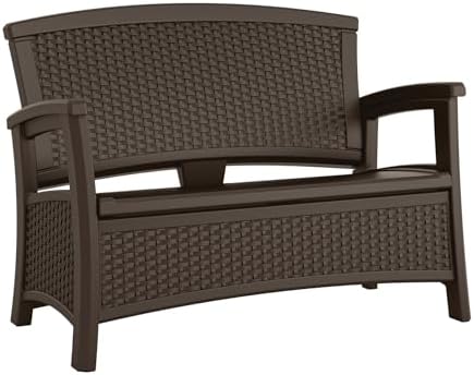 Suncast Outdoor Wicker Love Seat with 23-Gallon Storage, Comfortable Seating for Two, Ergonomic Back Support, All-Weather Furniture for Patio, Deck, and Garden, Java, Made in the USA