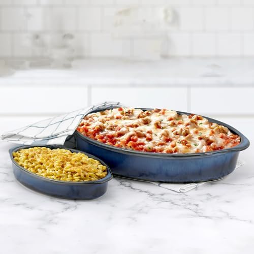 Emeril Lagasse 2-Piece Oval Stoneware Baking Dish Set - Versatile 1 & 2 Qt, for Baking, Perfect Casseroles, Roasts, Cake, Lasagna Pan, Microwave, Oven