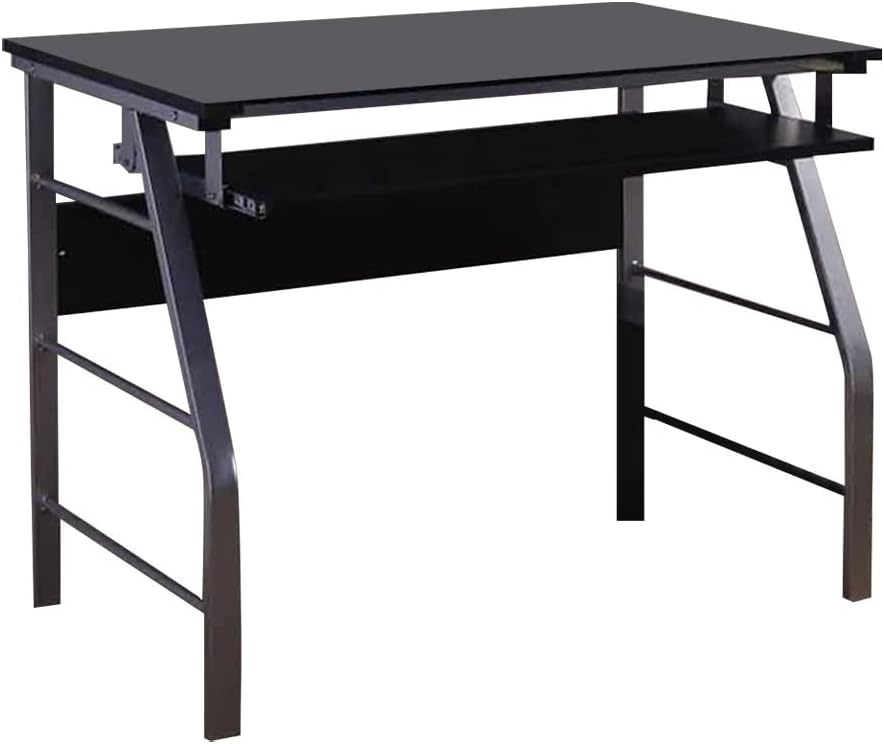 King's Brand Metal and Glass Top Home Office Computer Desk/Table, Silver Finish