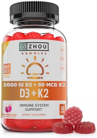 Zhou D3+K2 Supplement - 60 Veggie Gummies (Pack of 1)
