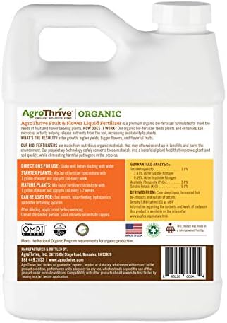 AgroThrive Fruit and Flower Organic Liquid Fertilizer - 3-3-5 NPK (ATFF1128) (1 Gal) for Fruits, Flowers, Vegetables, Greenhouses and Herbs