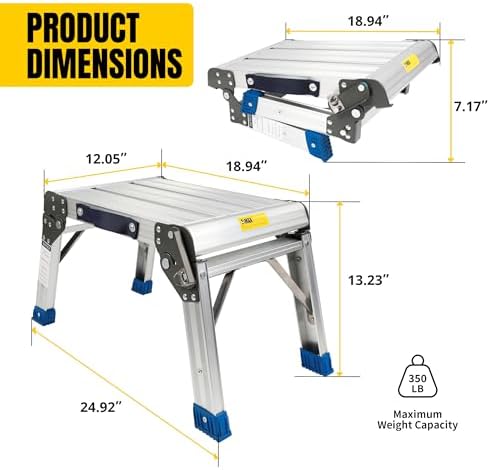 MaxWorks Folding Aluminum Work Platform and Step Stool 350 lb Capacity Lightweight Portable Step with Carry Handle for Garage Home and Jobsite Use