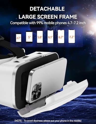 TECKNET VR Headset for Phone with Bluetooth Controller, 4.7-7.2" VR Headsets with HD 110°FOV Anti-Blue Light Lenses & Adjustable Gears, 3D VR Headset for Kids Compatible iPhone Samsung Android