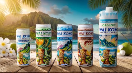 Wai Koko USDA Organic Coconut Water, 1L Cartons (Pack of 6)