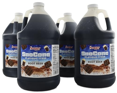 Snappy Root Beer Sno Cone Syrup, 1 Gallon 4 Pack, Ready to Use for Snow Cone Machines and Shaved Ice