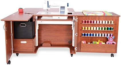 Arrow K8405 Wallaby Kangaroo Sewing, Cutting, Quilting, Crafting Cabinet and Table, Includes Storage and Airlift, Portable with Wheels, Teak Finish