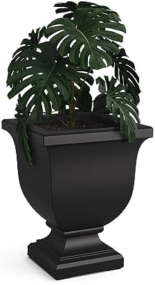 Mayne Augusta 26in Self-Watering Tall Square Urn Planter, Black